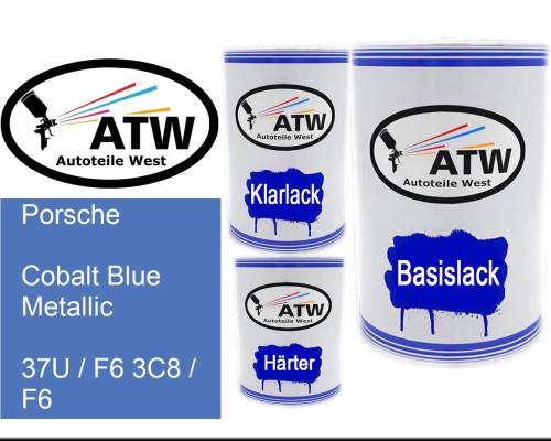 Porsche, Cobalt Blue Metallic, 37U / F6 3C8 / F6: 500ml Lackdose + 500ml Klarlack + 250ml Härter - Set, von ATW Autoteile West.